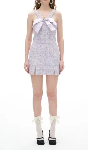 RHINESTONE BOWTIE TWEED MINI DRESS IN PURPLE Gloria Lanvin