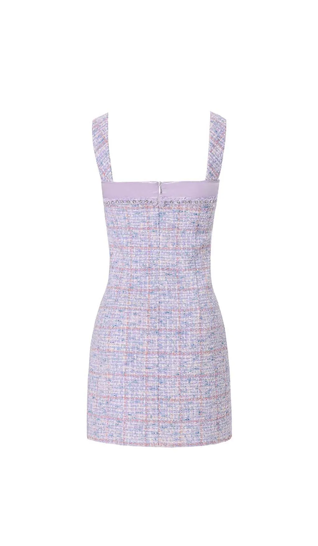 RHINESTONE BOWTIE TWEED MINI DRESS IN PURPLE Gloria Lanvin