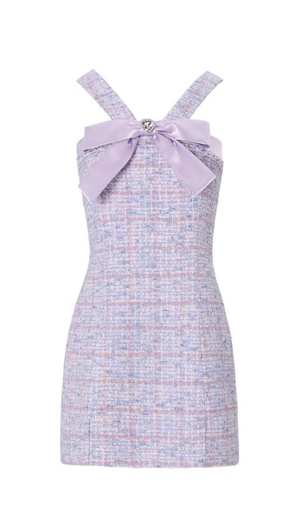 RHINESTONE BOWTIE TWEED MINI DRESS IN PURPLE Gloria Lanvin