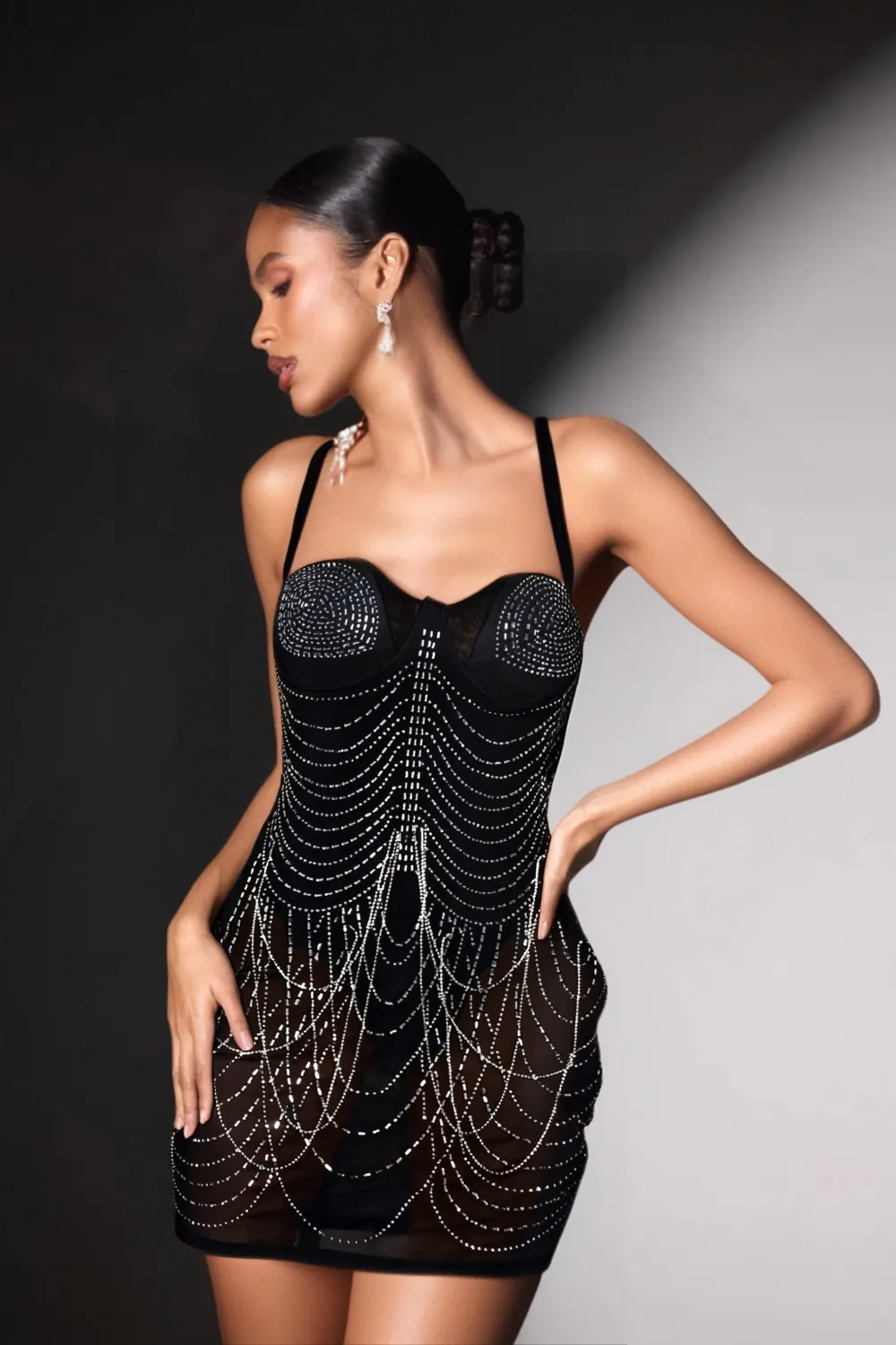 RHINESTONE EMBELLISHED MESH DRESS Gloria Lanvin