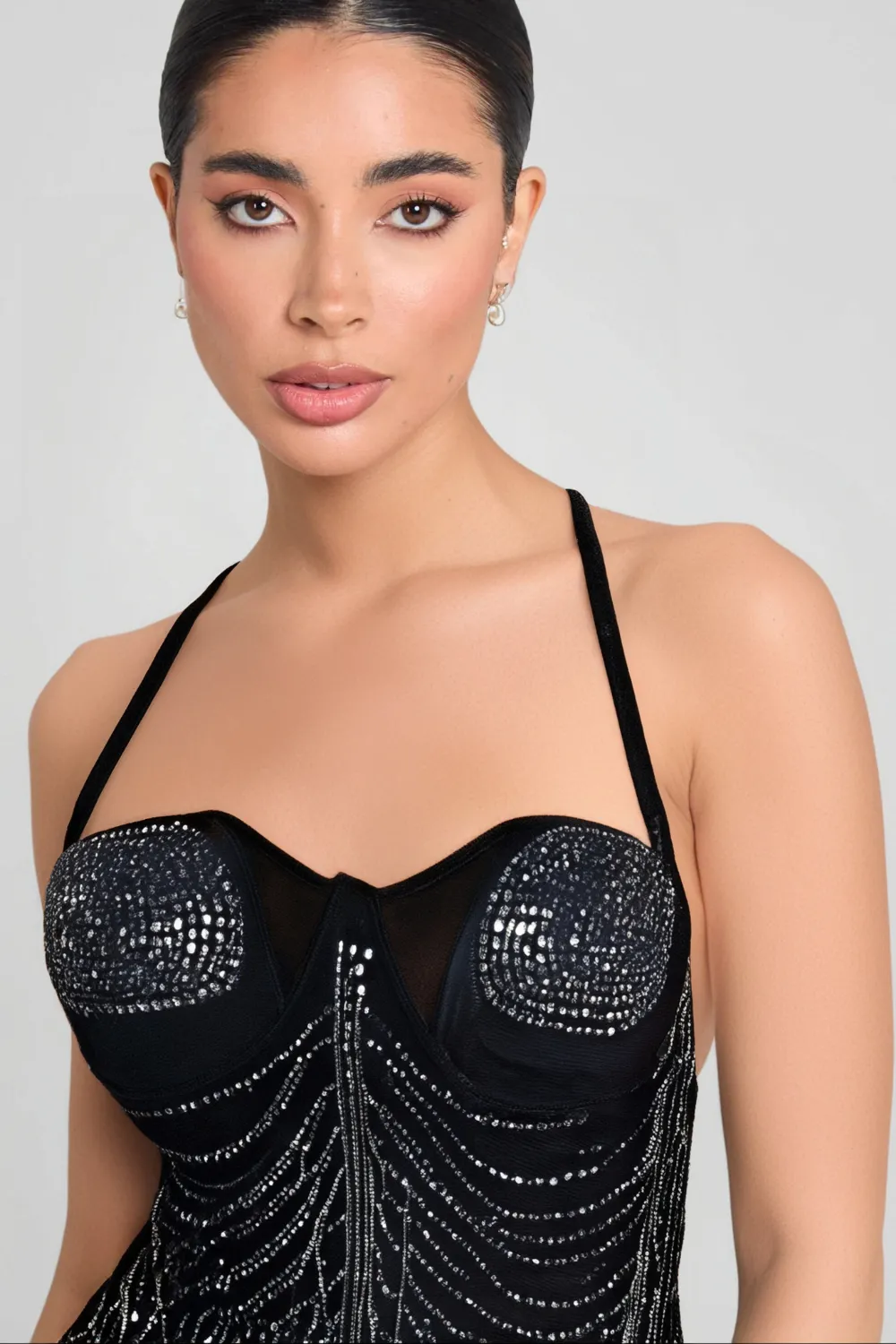 RHINESTONE EMBELLISHED MESH DRESS Gloria Lanvin