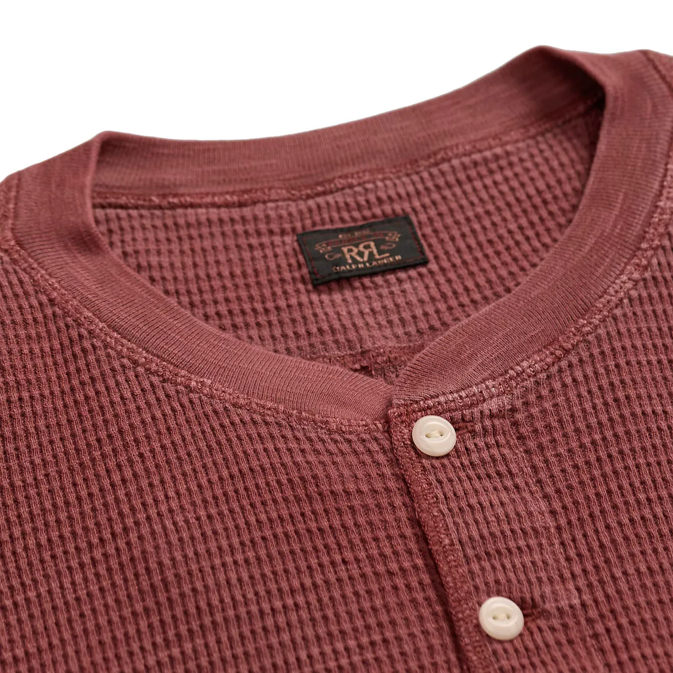 RRL By Ralph Lauren Garment-Dyed Waffle-Knit Henley Shirt Wine