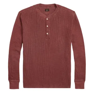 RRL By Ralph Lauren Garment-Dyed Waffle-Knit Henley Shirt Wine