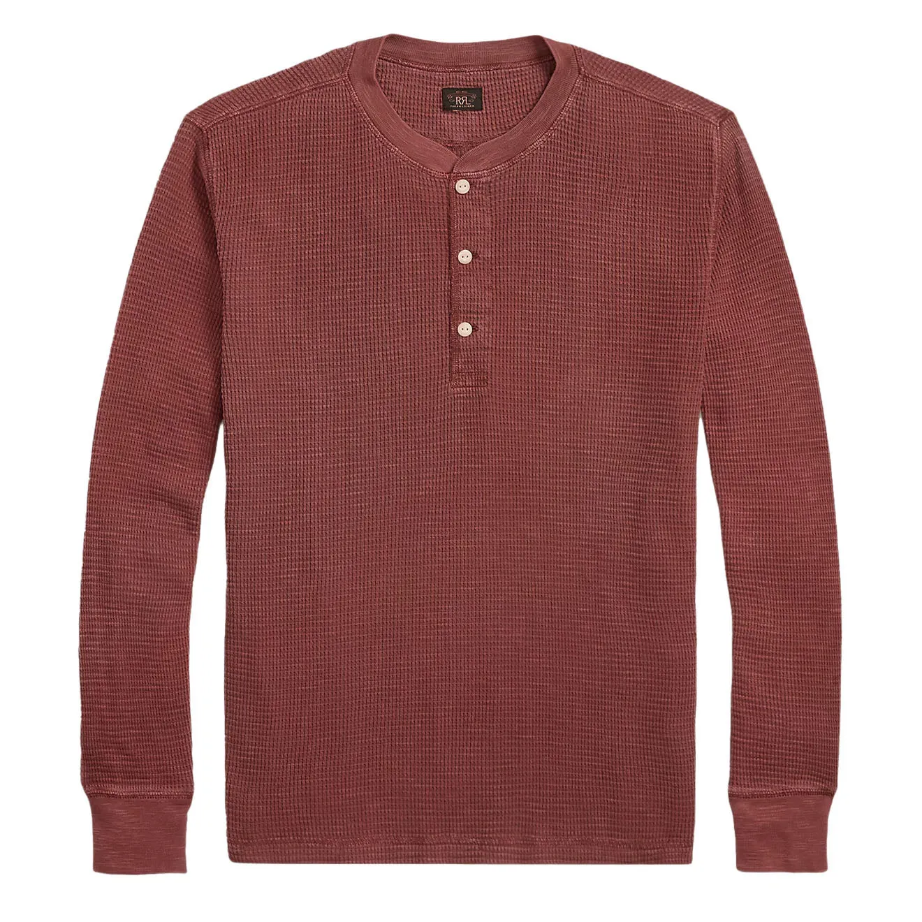 RRL By Ralph Lauren Garment-Dyed Waffle-Knit Henley Shirt Wine