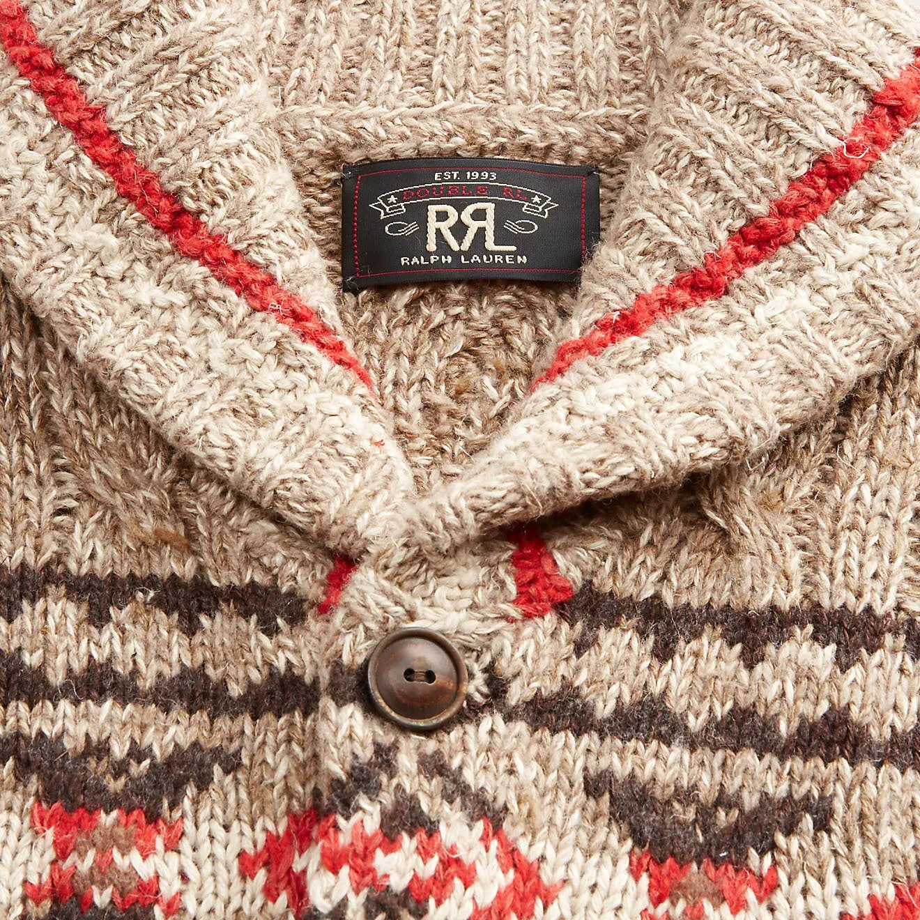 RRL by Ralph Lauren Hand-Knit Linen-Blend Cardigan Brown Multi