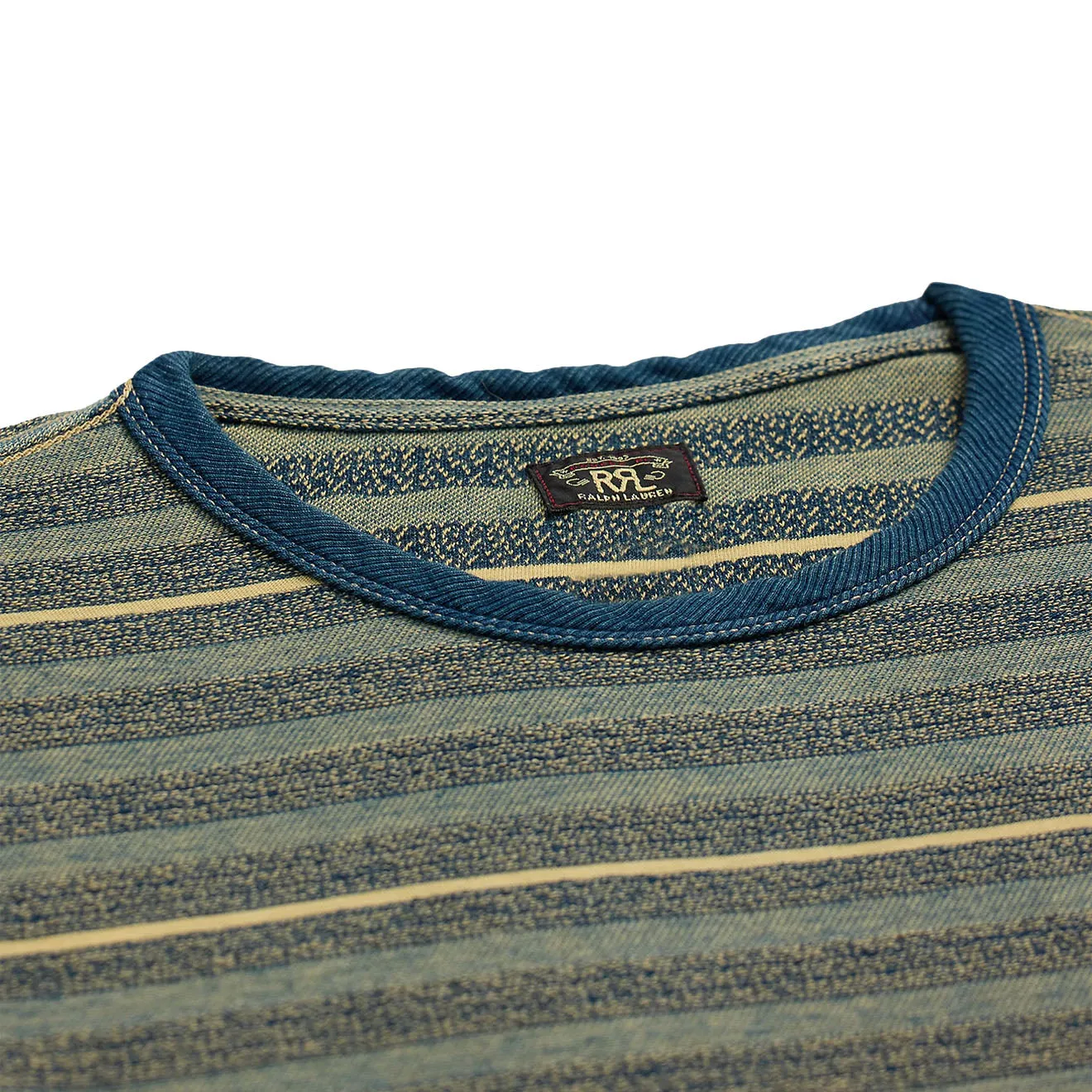 RRL By Ralph Lauren Indigo Striped Jacquard T-Shirt Cream/Multi