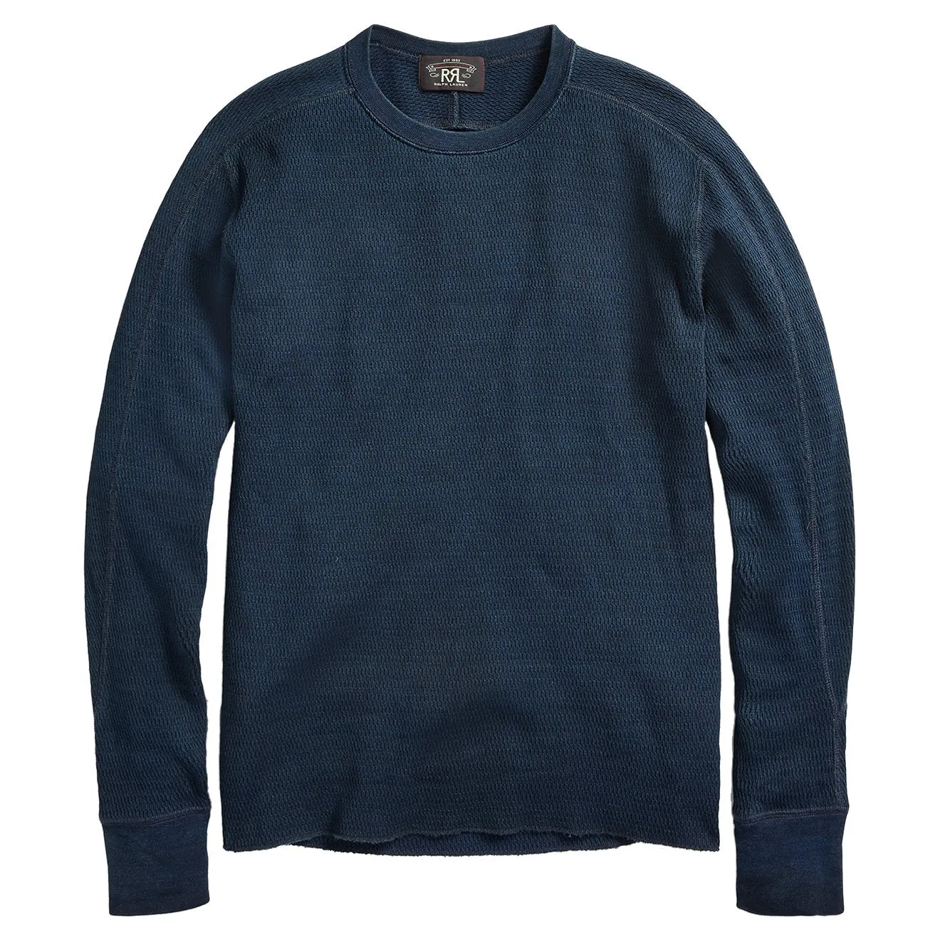 RRL by Ralph Lauren Jacquard-Knit Crew Neck L/S T-Shirt Rinsed Blue Indigo