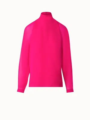 Semi-Sheer Mock Neck Blouse in Silk Georgette Akris