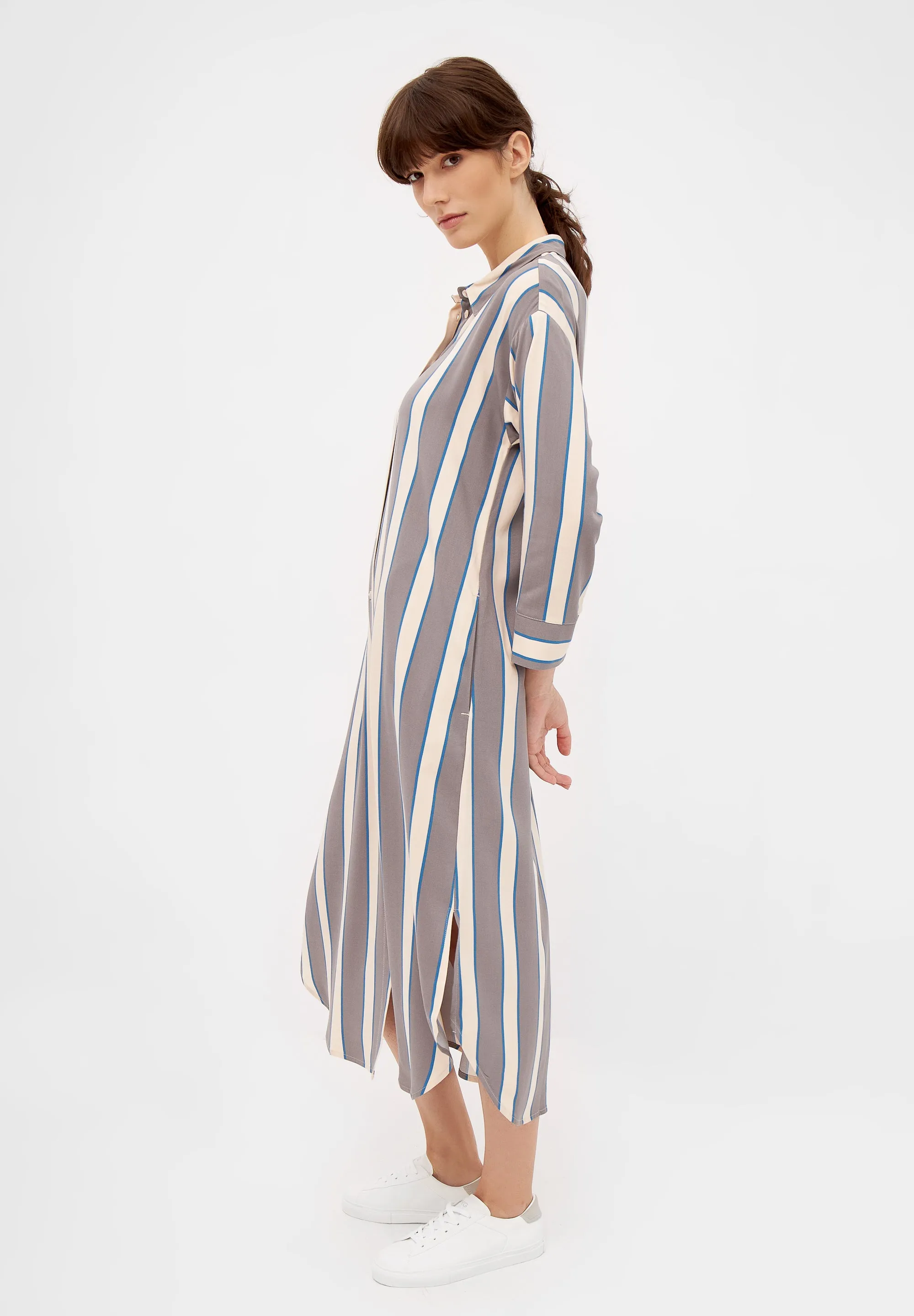 Shirt blouse dress MAGGIE from LENZING™ ECOVERO™ - Off White / Grey (Stripes) Givn Berlin