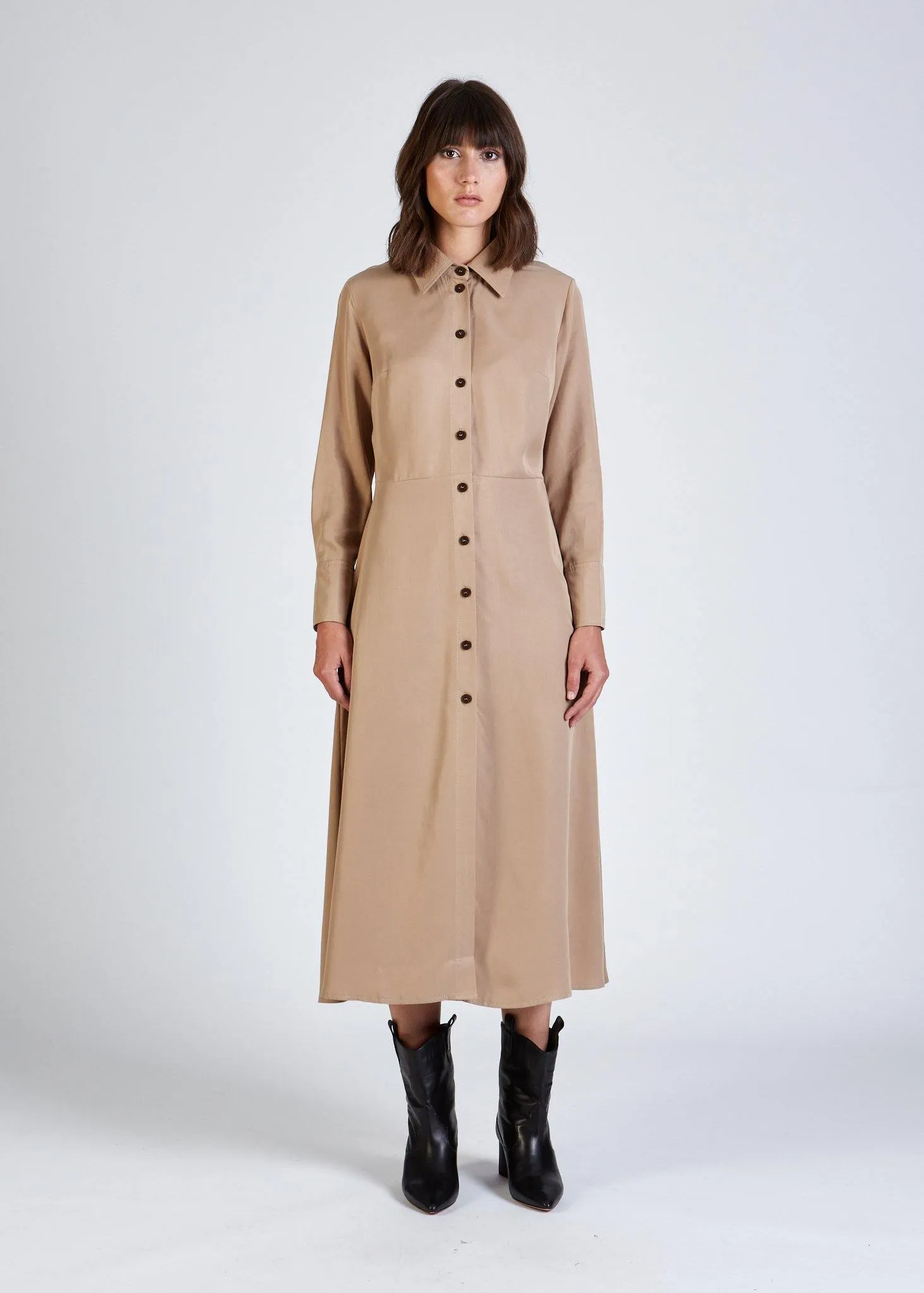 Shirt blouse dress WANDA in TENCEL™ Lyocell - Light Camel (Tencel) Givn Berlin