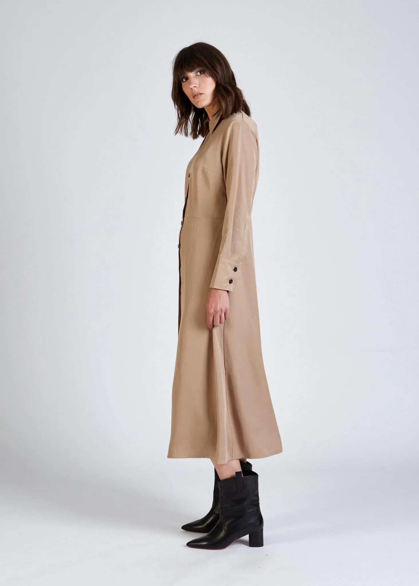 Shirt blouse dress WANDA in TENCEL™ Lyocell - Light Camel (Tencel) Givn Berlin