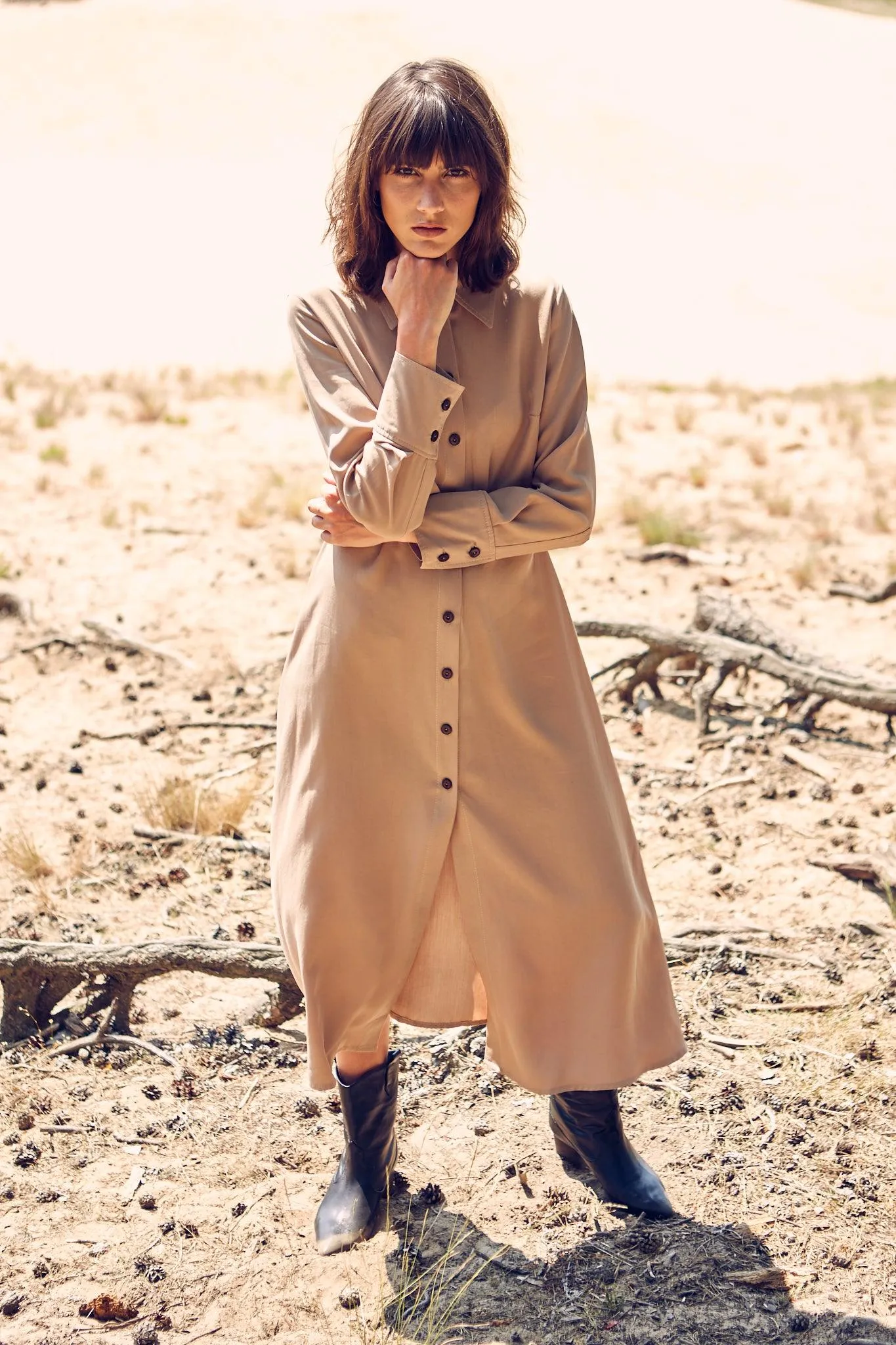Shirt blouse dress WANDA in TENCEL™ Lyocell - Light Camel (Tencel) Givn Berlin
