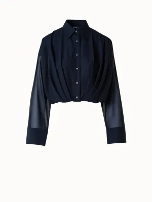 Short Cotton Voile Blouse with Wide Sleeves Akris