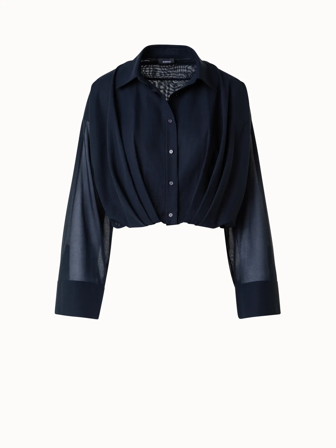 Short Cotton Voile Blouse with Wide Sleeves Akris