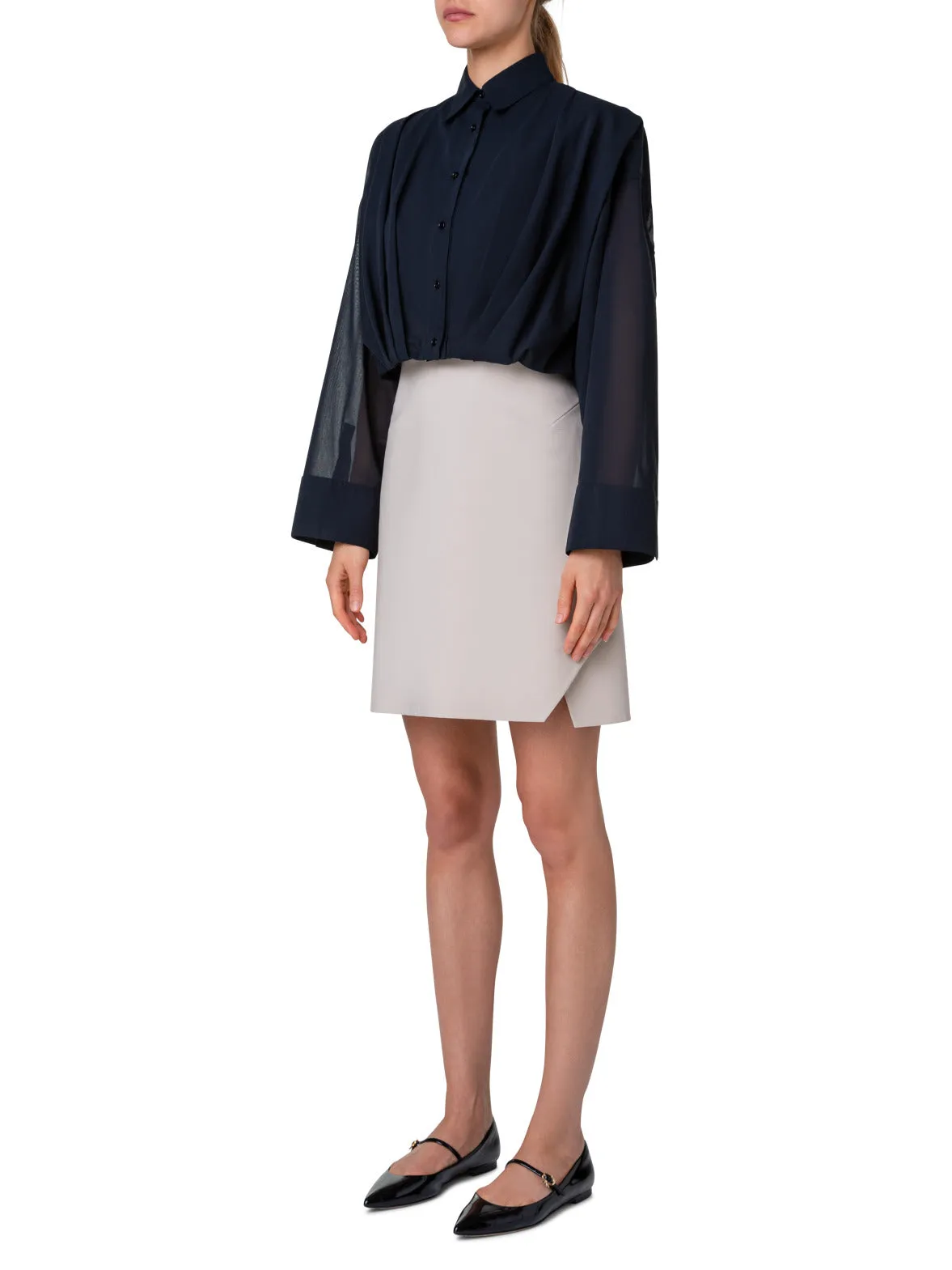 Short Cotton Voile Blouse with Wide Sleeves Akris