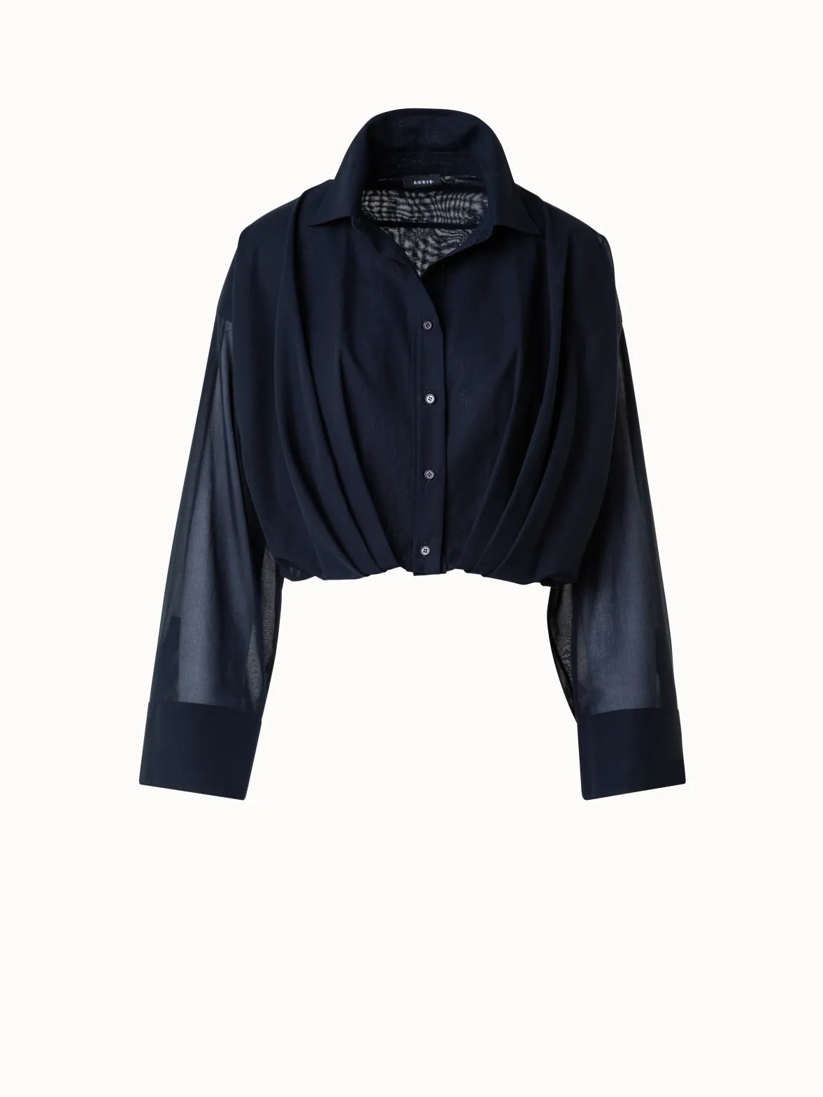 Short Cotton Voile Blouse with Wide Sleeves Akris