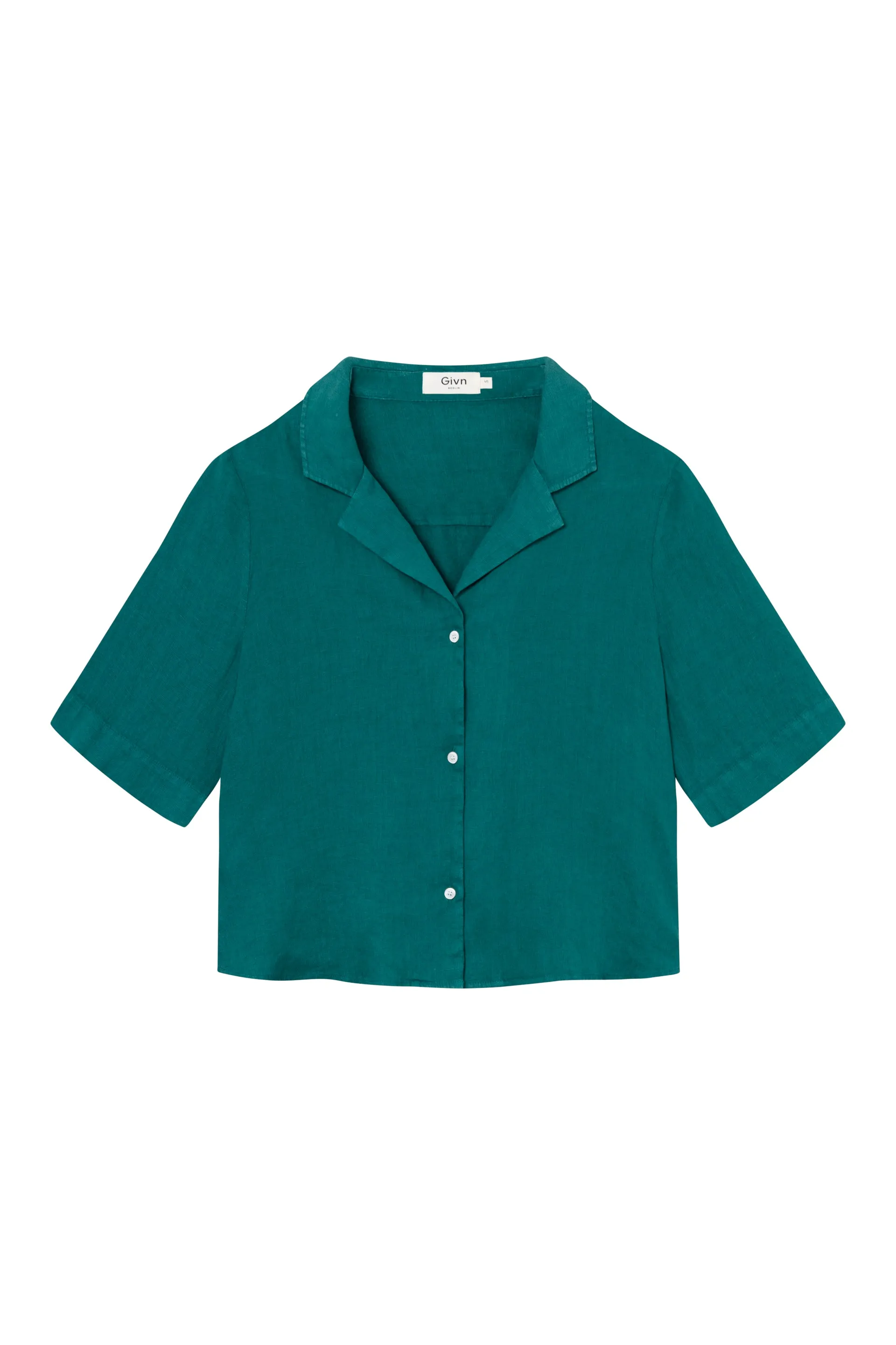 Short sleeve blouse GBCAROL cropped in linen - Malachite Green (Linen) Givn Berlin