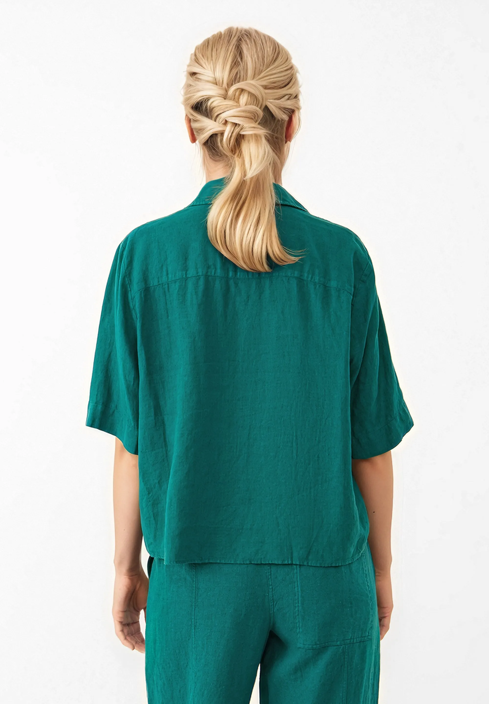 Short sleeve blouse GBCAROL cropped in linen - Malachite Green (Linen) Givn Berlin