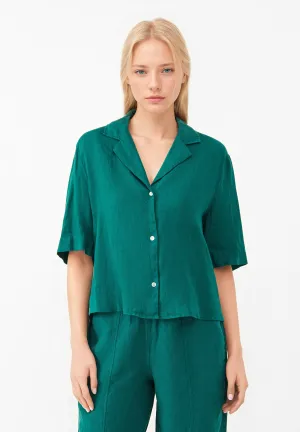 Short sleeve blouse GBCAROL cropped in linen - Malachite Green (Linen) Givn Berlin