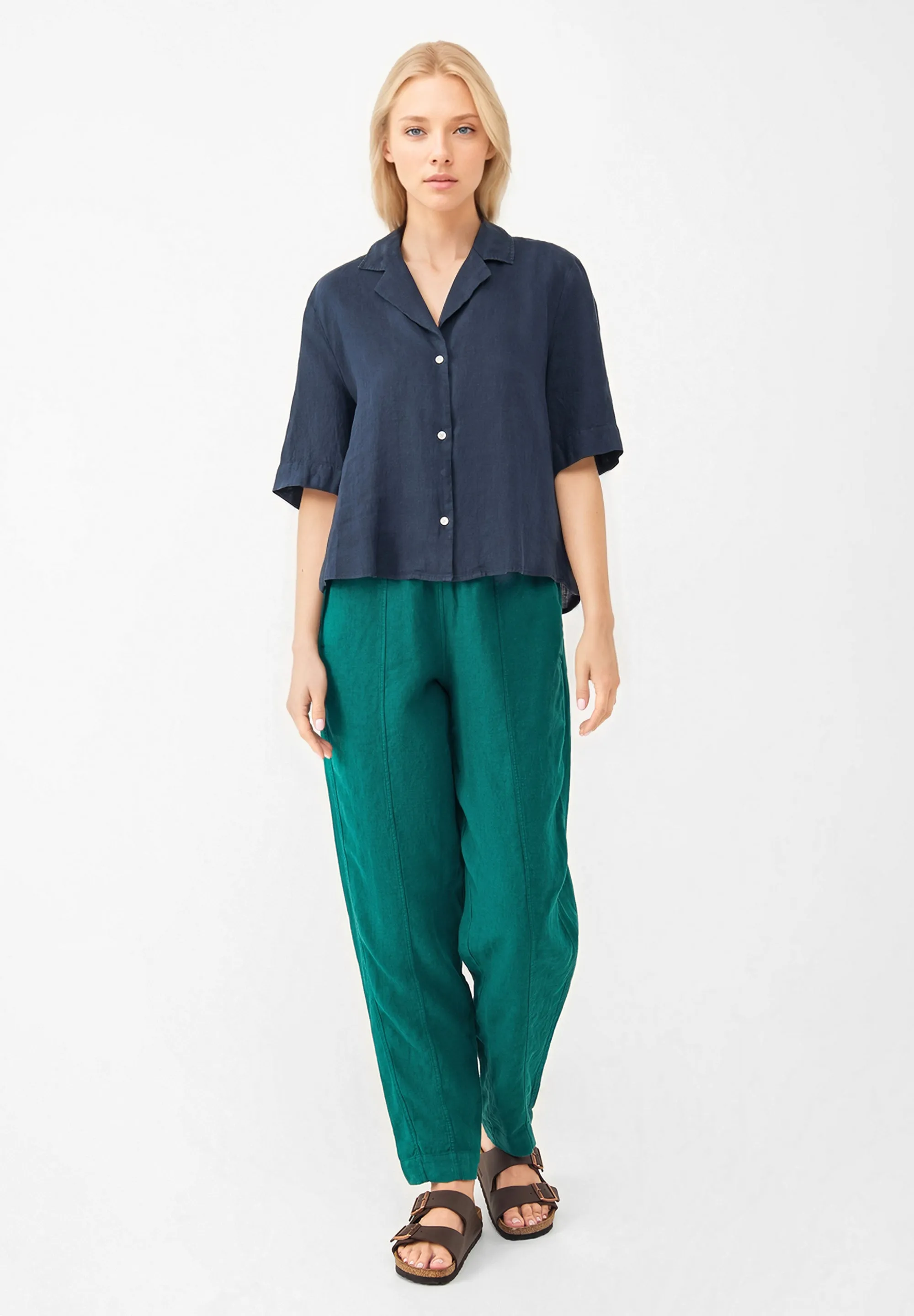 Short sleeve blouse GBCAROL cropped in linen - Midnight Blue (Linen) Givn Berlin