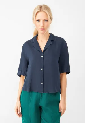 Short sleeve blouse GBCAROL cropped in linen - Midnight Blue (Linen) Givn Berlin