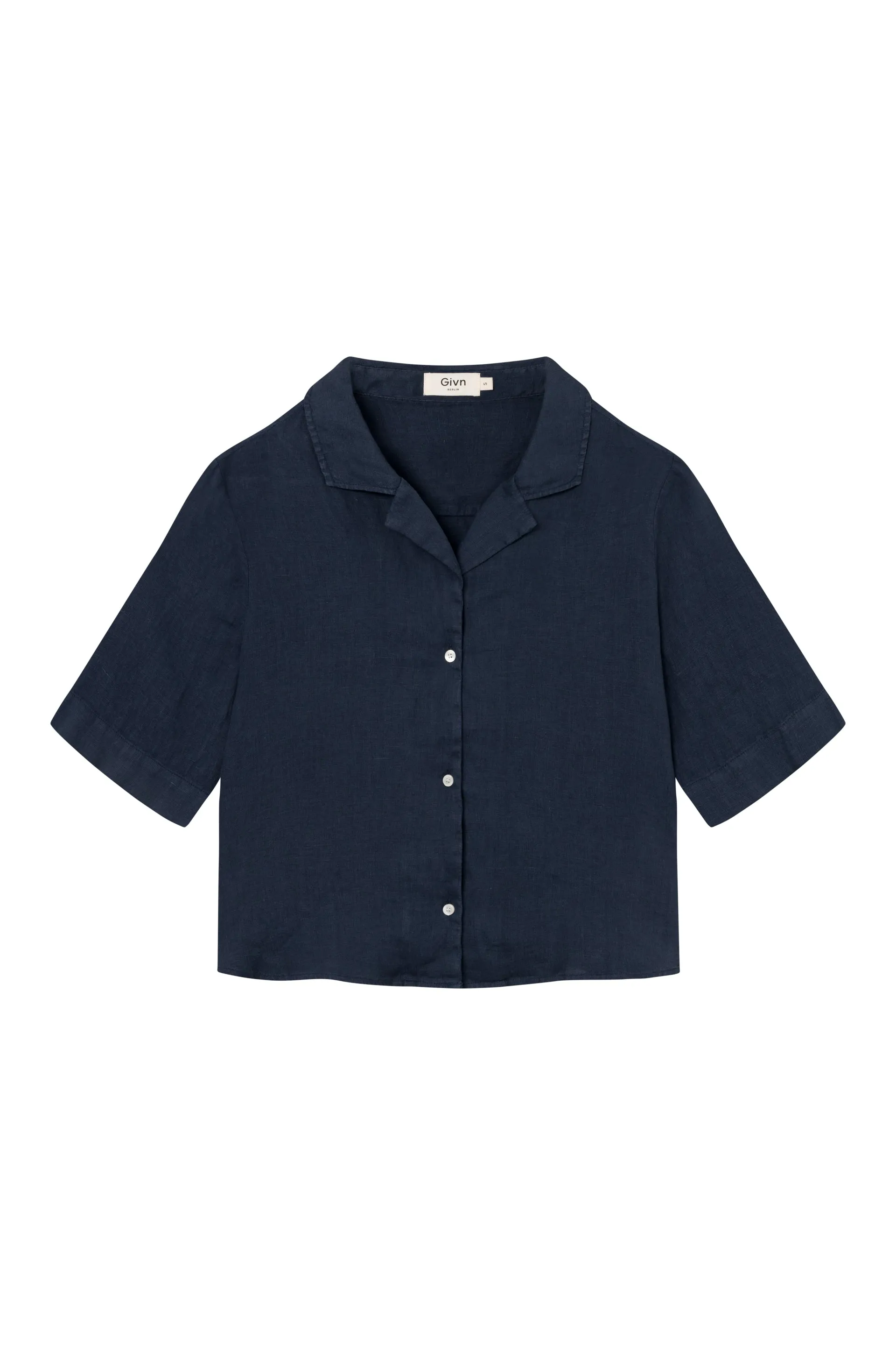 Short sleeve blouse GBCAROL cropped in linen - Midnight Blue (Linen) Givn Berlin