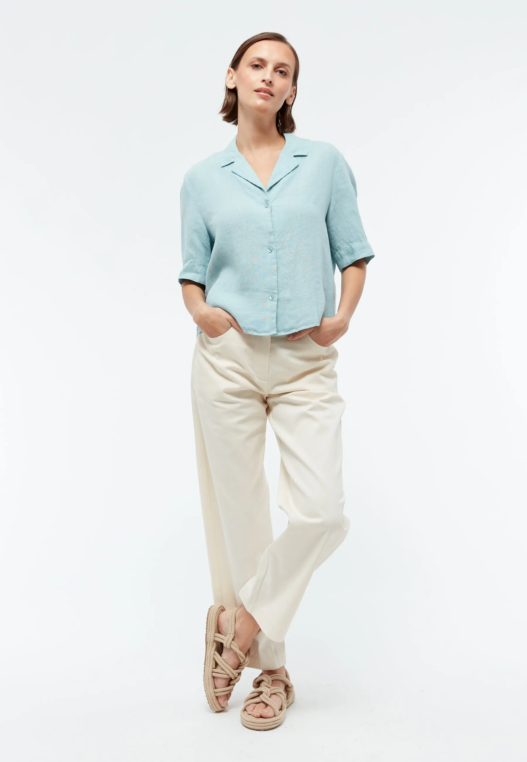Short sleeve blouse GBCAROL relaxed in linen - Irish Mint (Linen) Givn Berlin