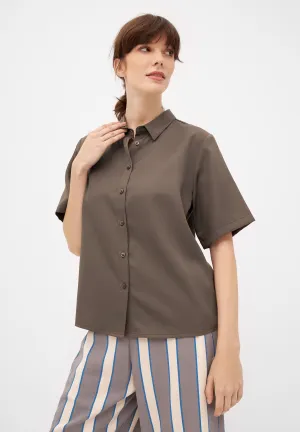 Short sleeve blouse STINE in TENCEL™ REFIBRA™ Lyocell - Taupe (Refibra) Givn Berlin