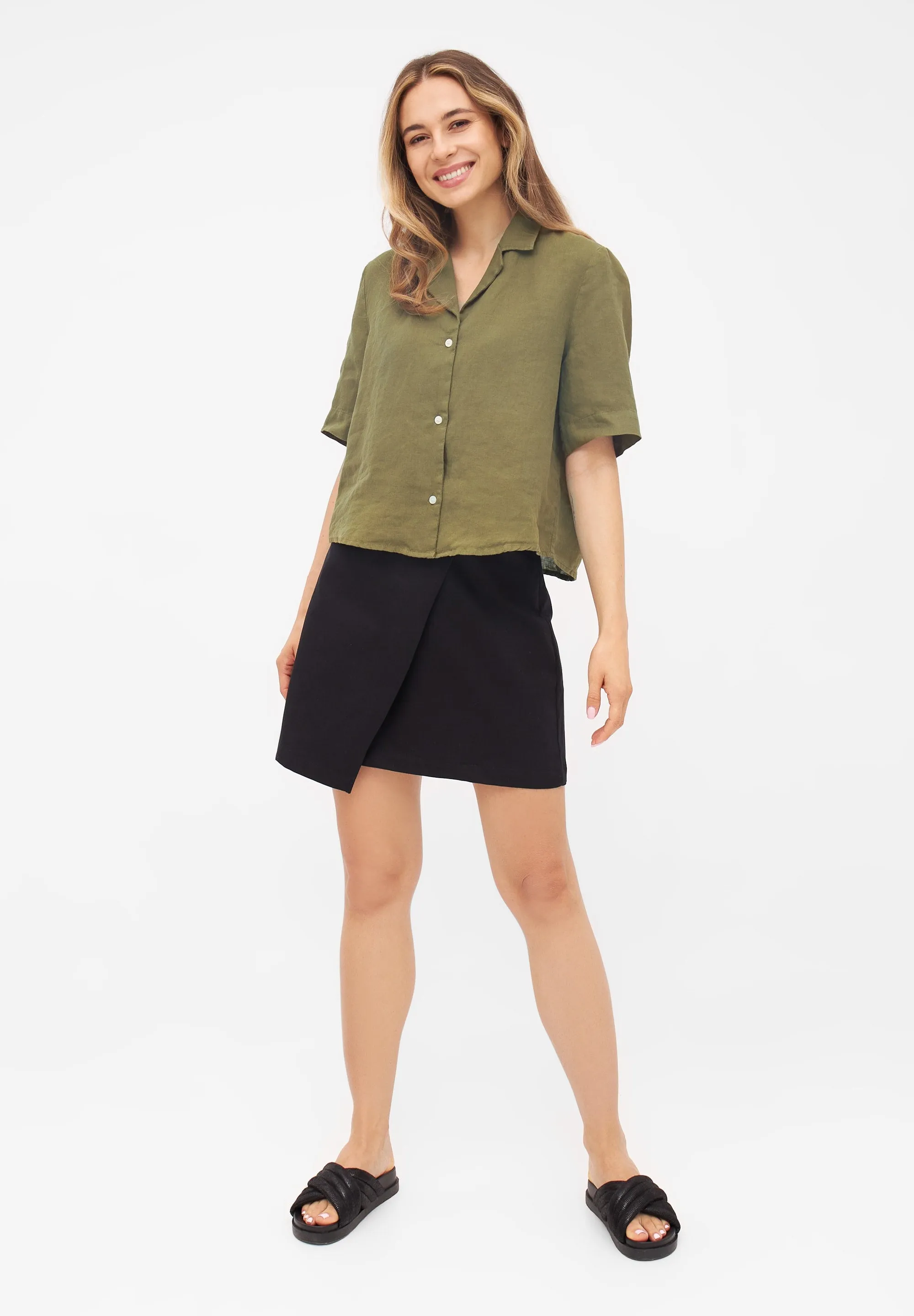 Short sleeve linen blouse CAROL - Olive Oil (Linen) Givn Berlin
