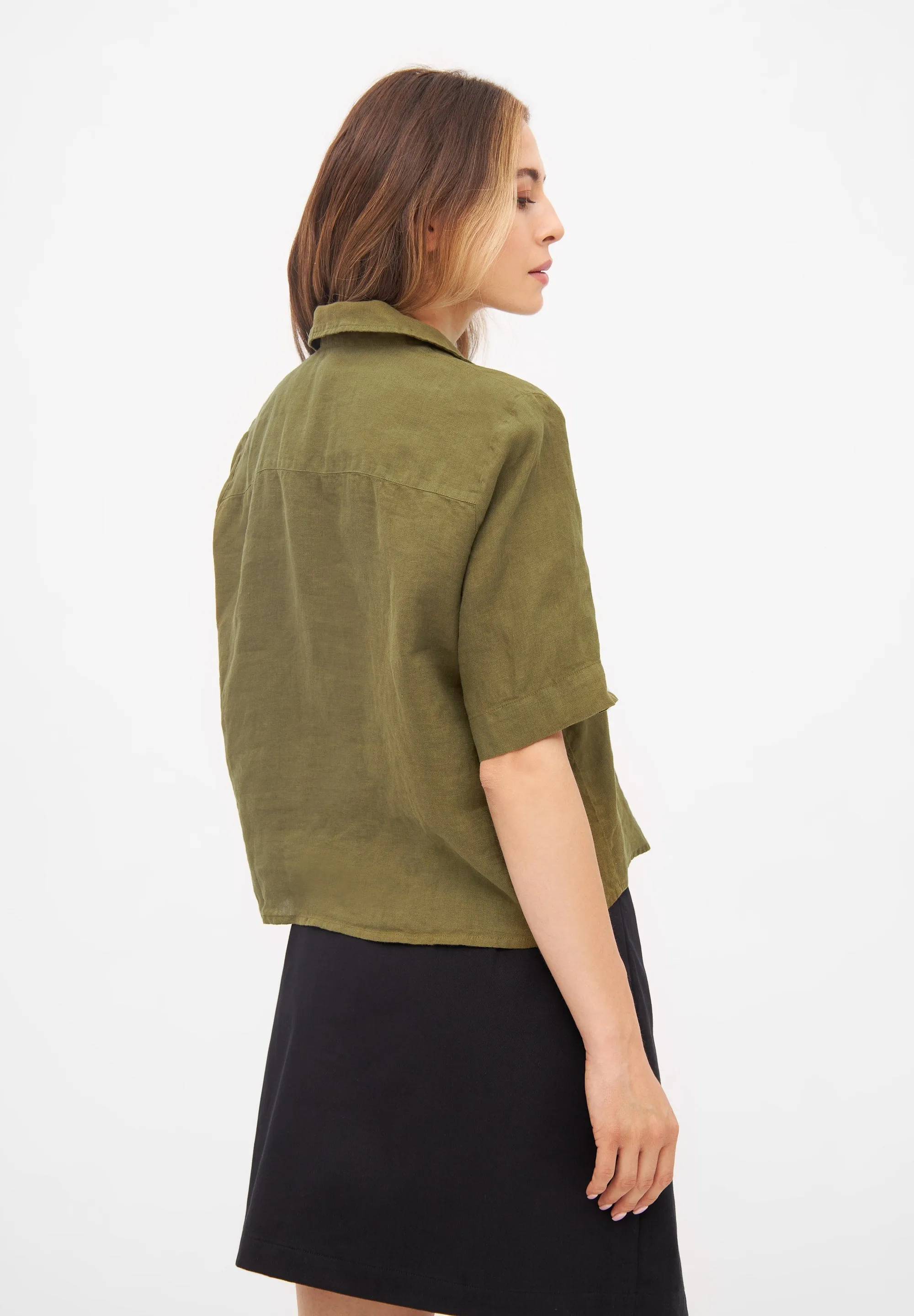 Short sleeve linen blouse CAROL - Olive Oil (Linen) Givn Berlin