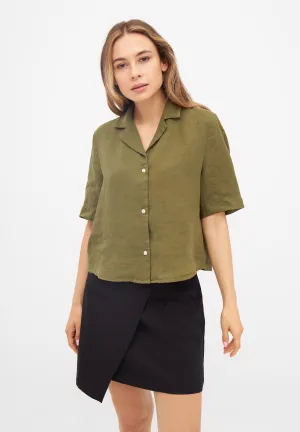 Short sleeve linen blouse CAROL - Olive Oil (Linen) Givn Berlin
