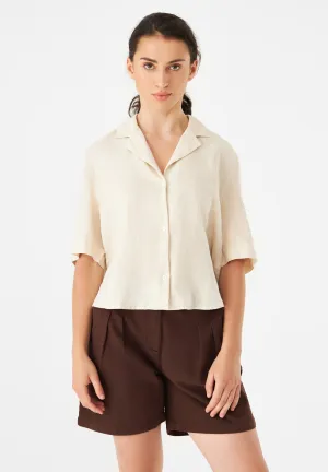 Short-sleeved blouse GBCAROL cropped in linen - Beige (Linen) Givn Berlin