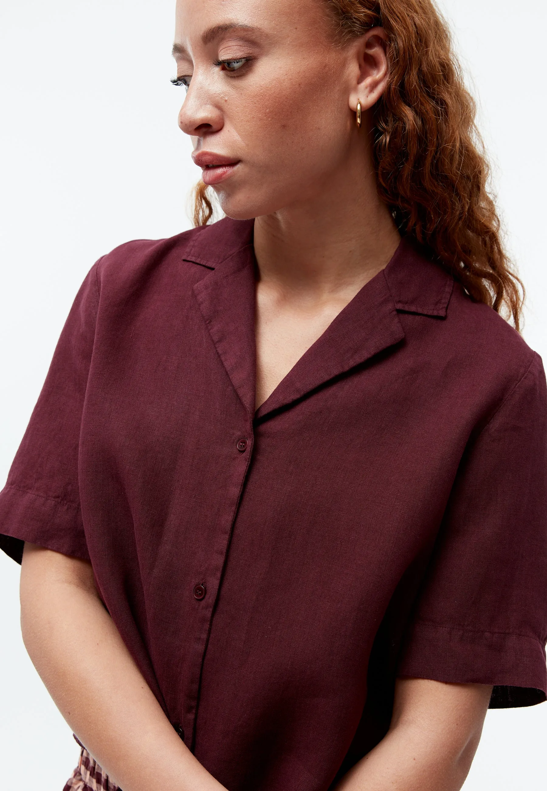 Short-sleeved blouse GBCAROL relaxed in linen - Burgundy (Linen) Givn Berlin