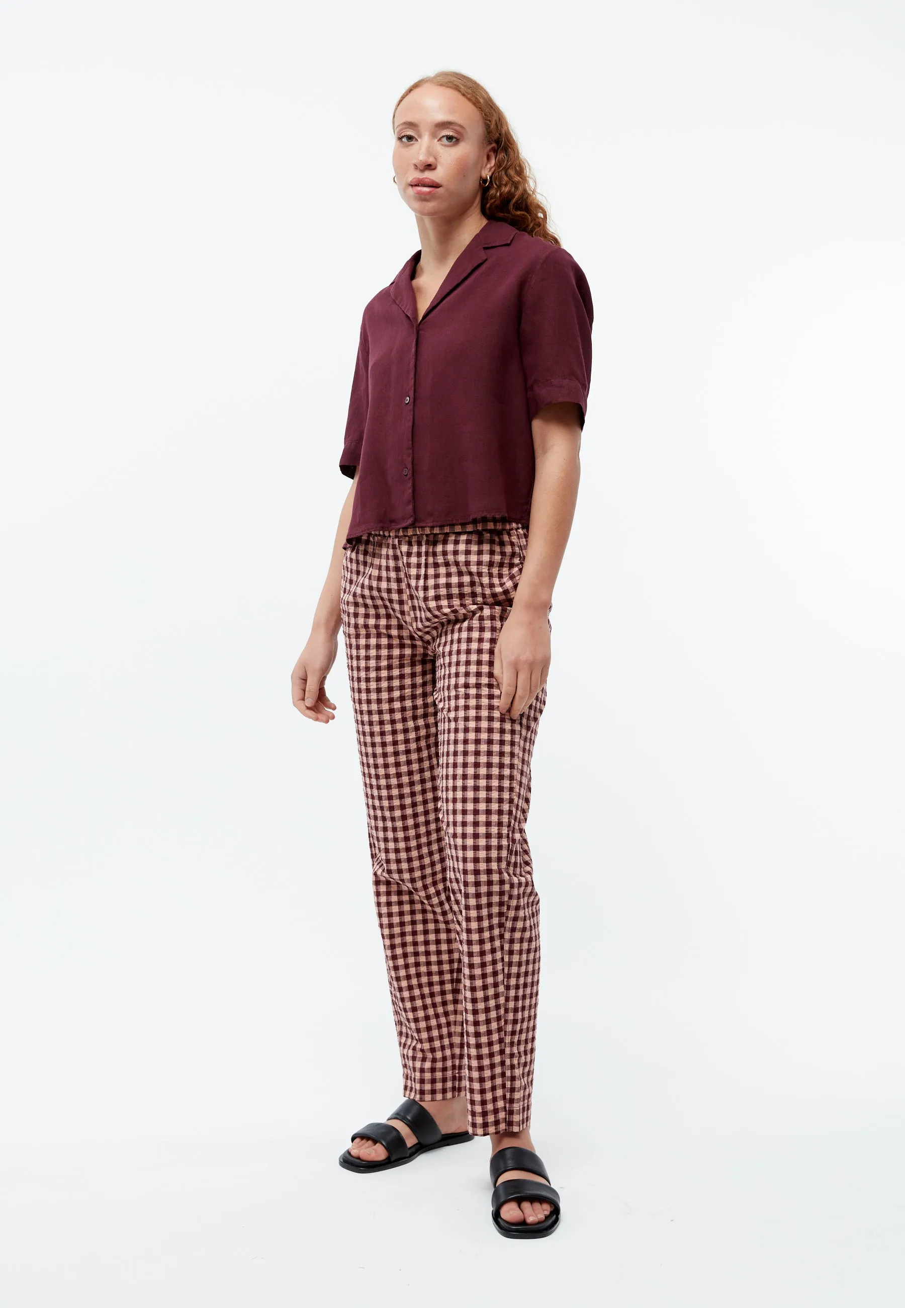 Short-sleeved blouse GBCAROL relaxed in linen - Burgundy (Linen) Givn Berlin