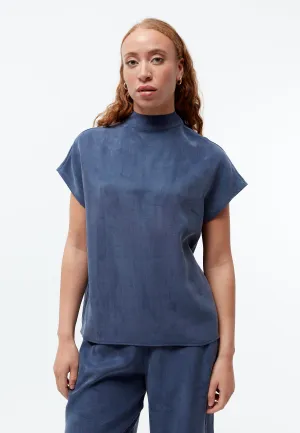 Short-sleeved blouse GBLETIZIA with stand-up collar made of TENCEL™ with peach effect - Nightshade Blue Givn Berlin