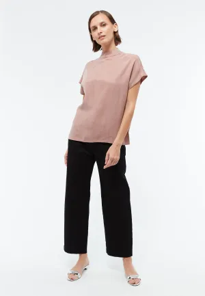 Short-sleeved blouse GBLETIZIA with stand-up collar made of TENCEL™ with peach effect - Rosewood Givn Berlin
