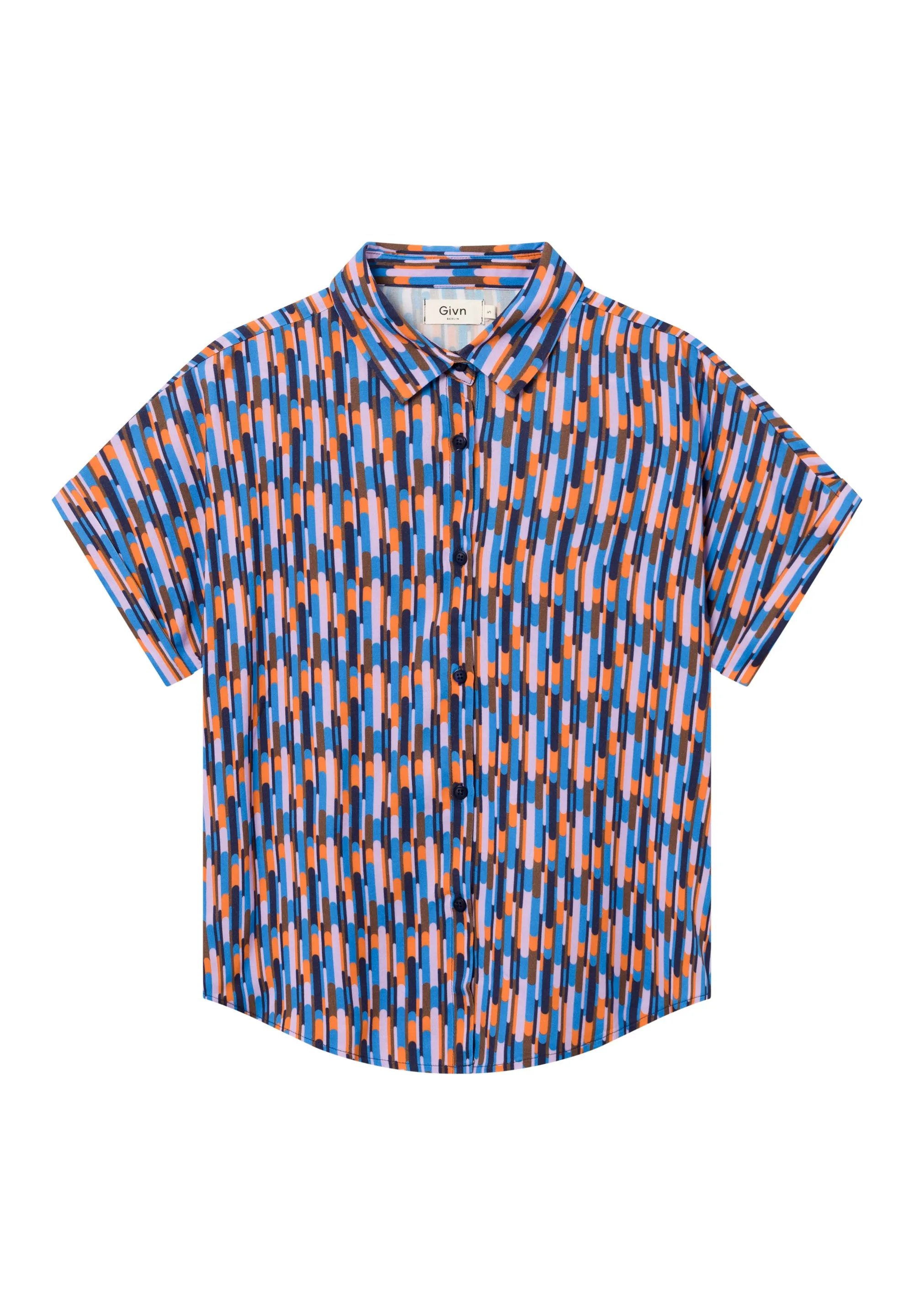 Short-sleeved blouse GBSARAH relaxed fit from LENZING™ ECOVERO™ - Blue / Orange (Drops) Givn Berlin