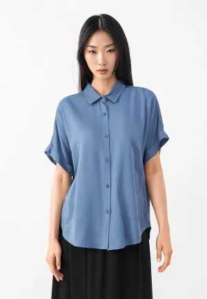 Short-sleeved blouse GBSARAH relaxed fit from LENZING™ ECOVERO™ - Steel Blue Givn Berlin