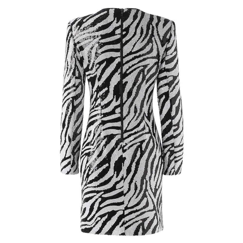 Short two-tone zebra sequin mini dress Gloria Lanvin