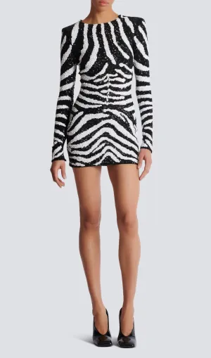Short two-tone zebra sequin mini dress Gloria Lanvin