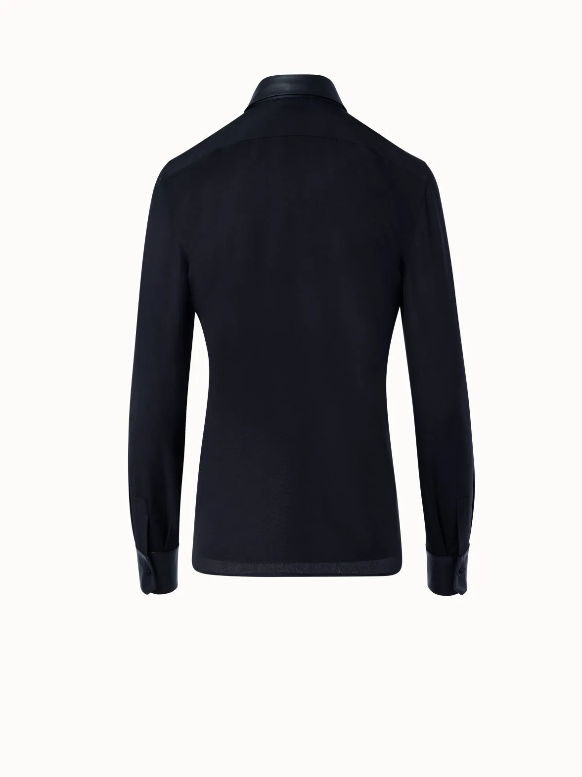 Silk Crêpe Shirt Blouse with Leather Trims Akris
