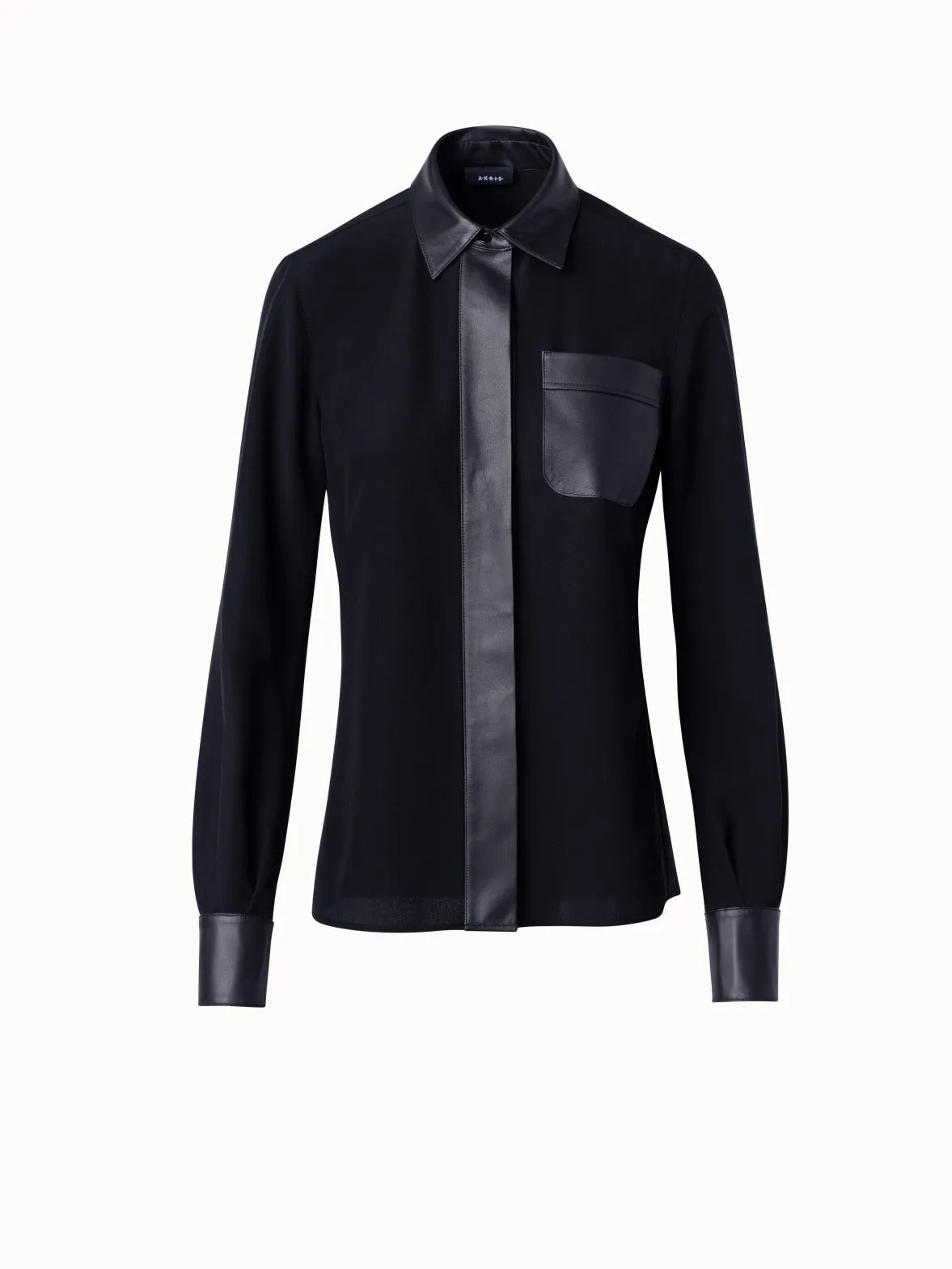 Silk Crêpe Shirt Blouse with Leather Trims Akris