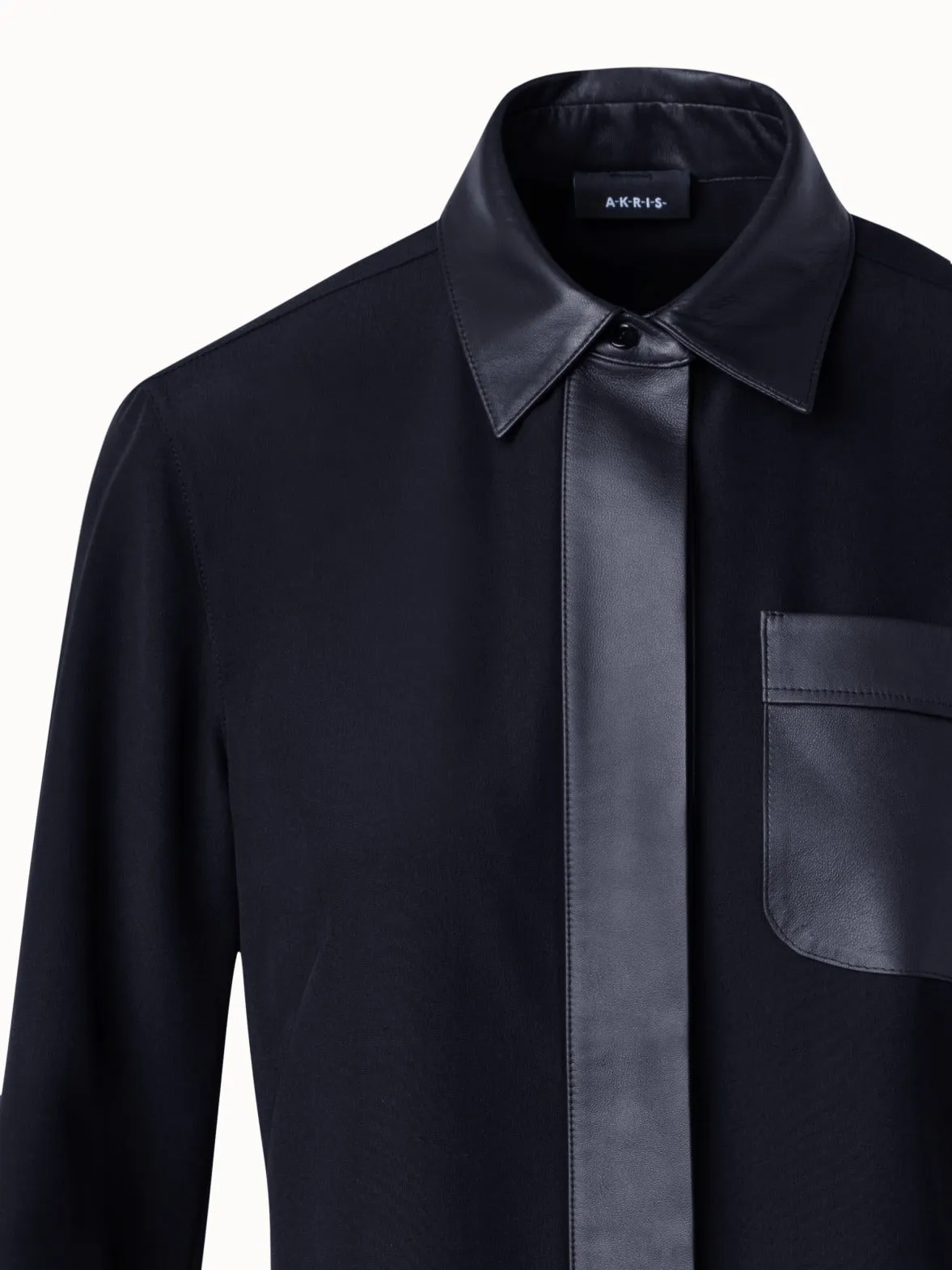 Silk Crêpe Shirt Blouse with Leather Trims Akris