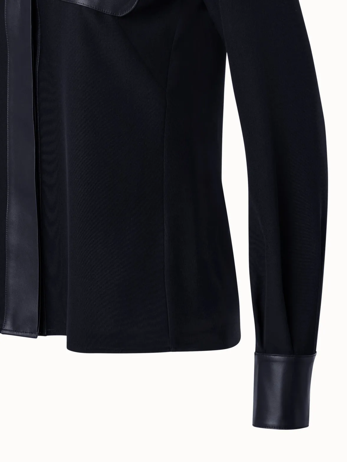Silk Crêpe Shirt Blouse with Leather Trims Akris