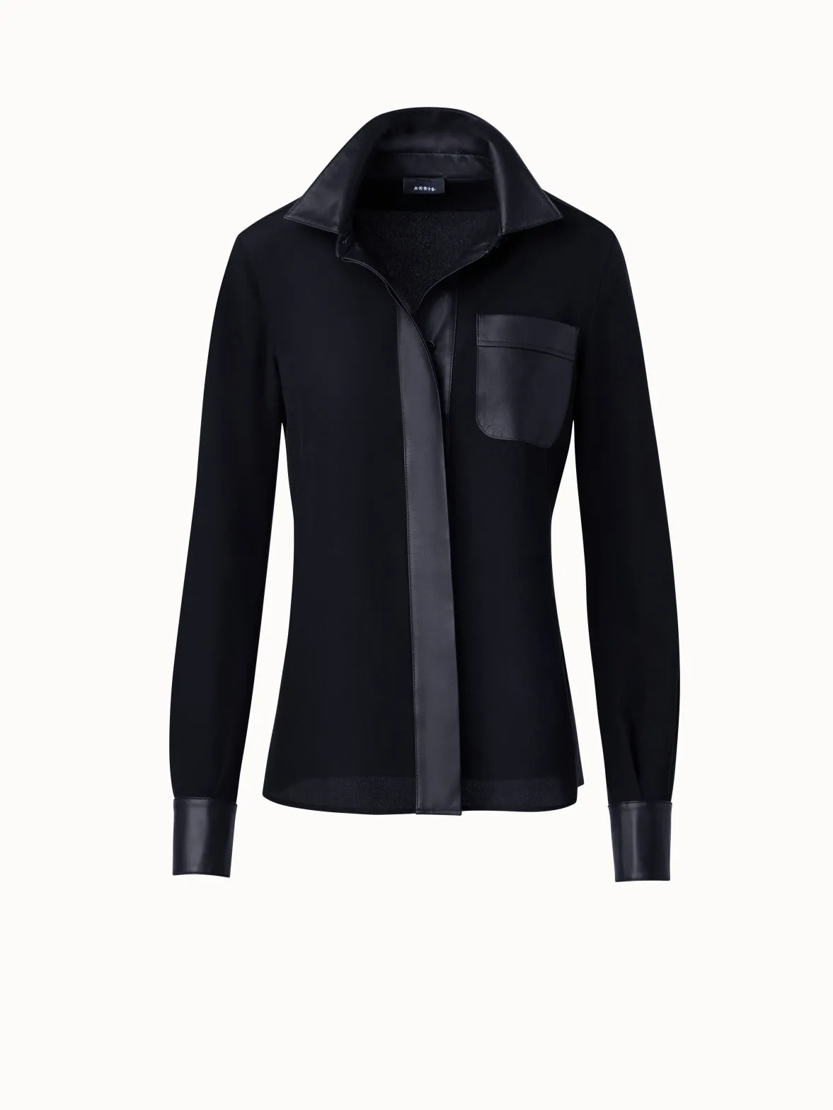 Silk Crêpe Shirt Blouse with Leather Trims Akris