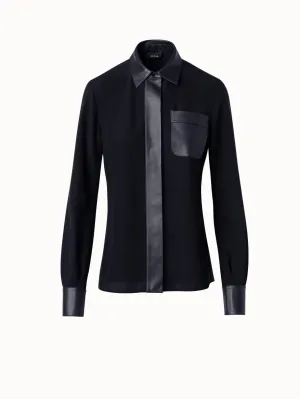 Silk Crêpe Shirt Blouse with Leather Trims Akris