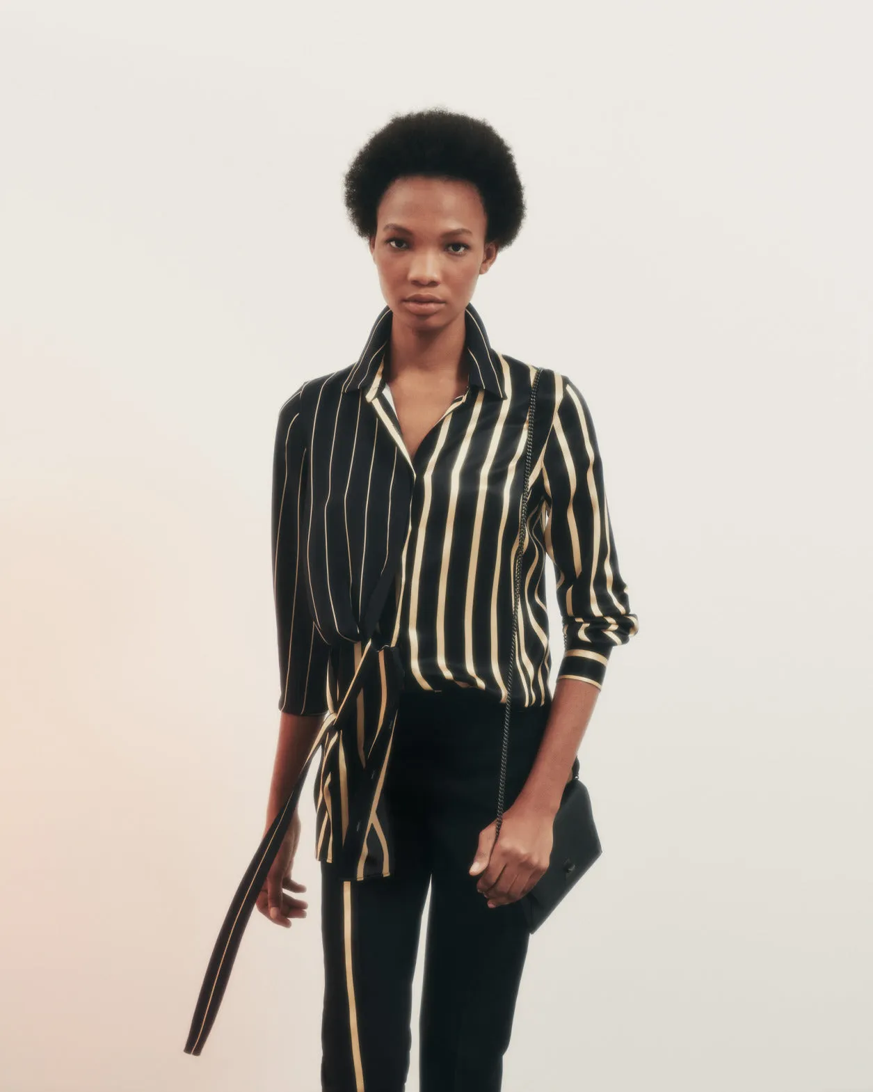Silk Crêpe Tunic with Screen Stripes Print Akris