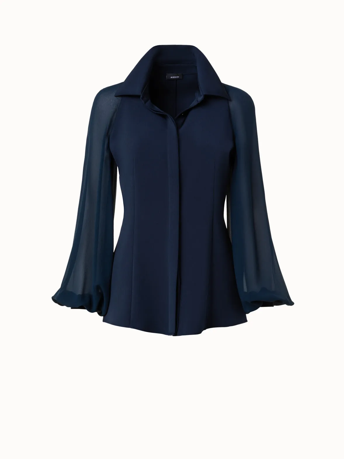 Silk Stretch Blouse with Sheer Organza Sleeves Akris