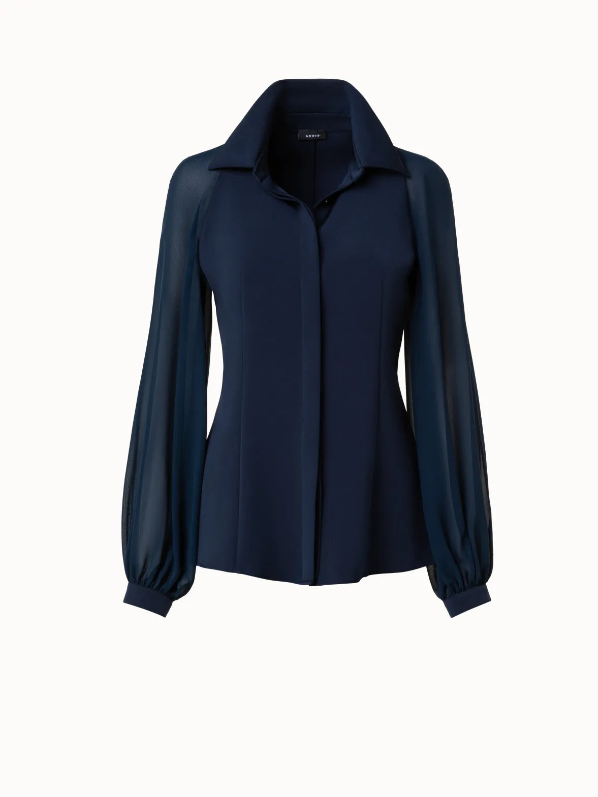 Silk Stretch Blouse with Sheer Organza Sleeves Akris