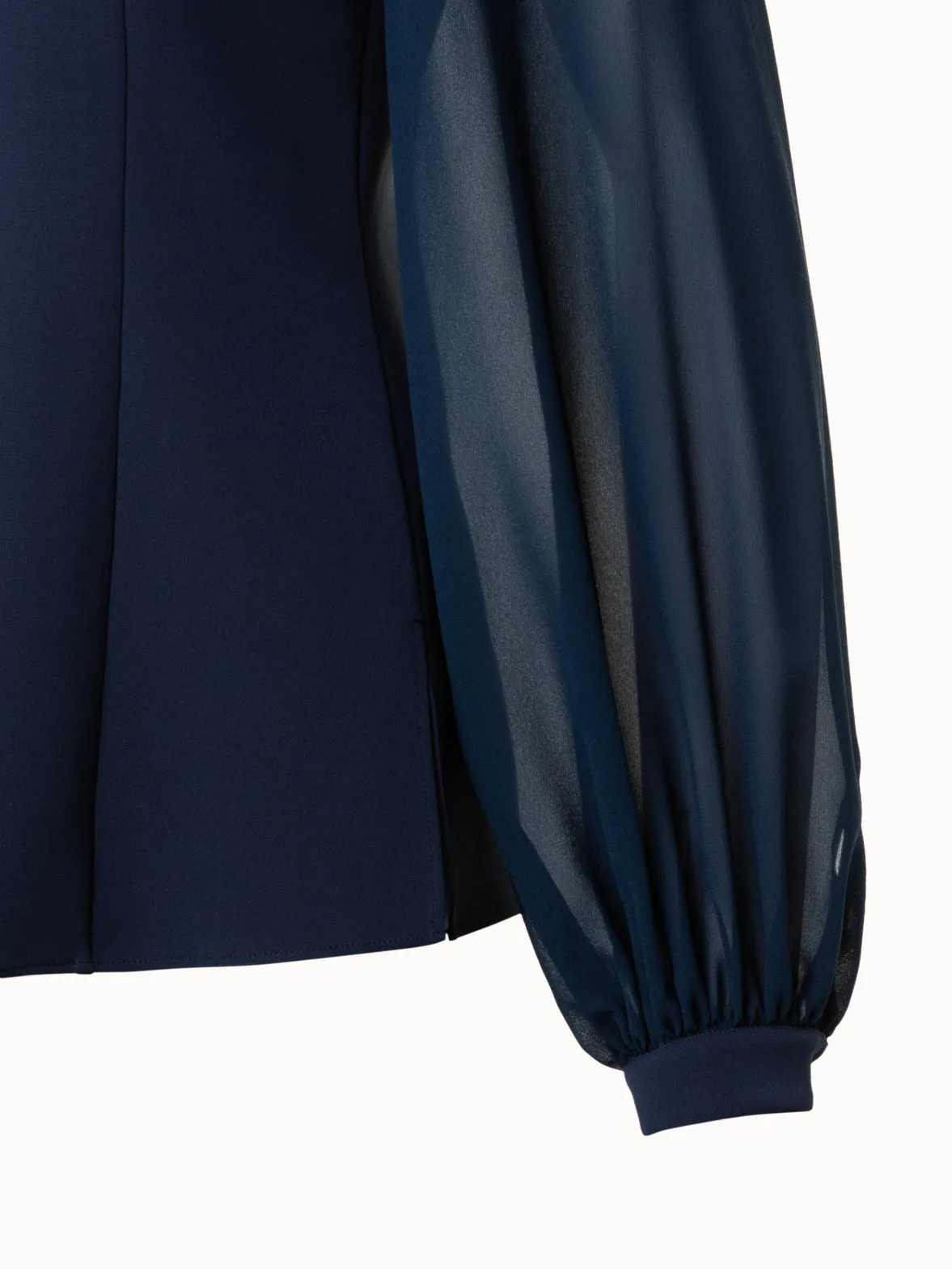 Silk Stretch Blouse with Sheer Organza Sleeves Akris